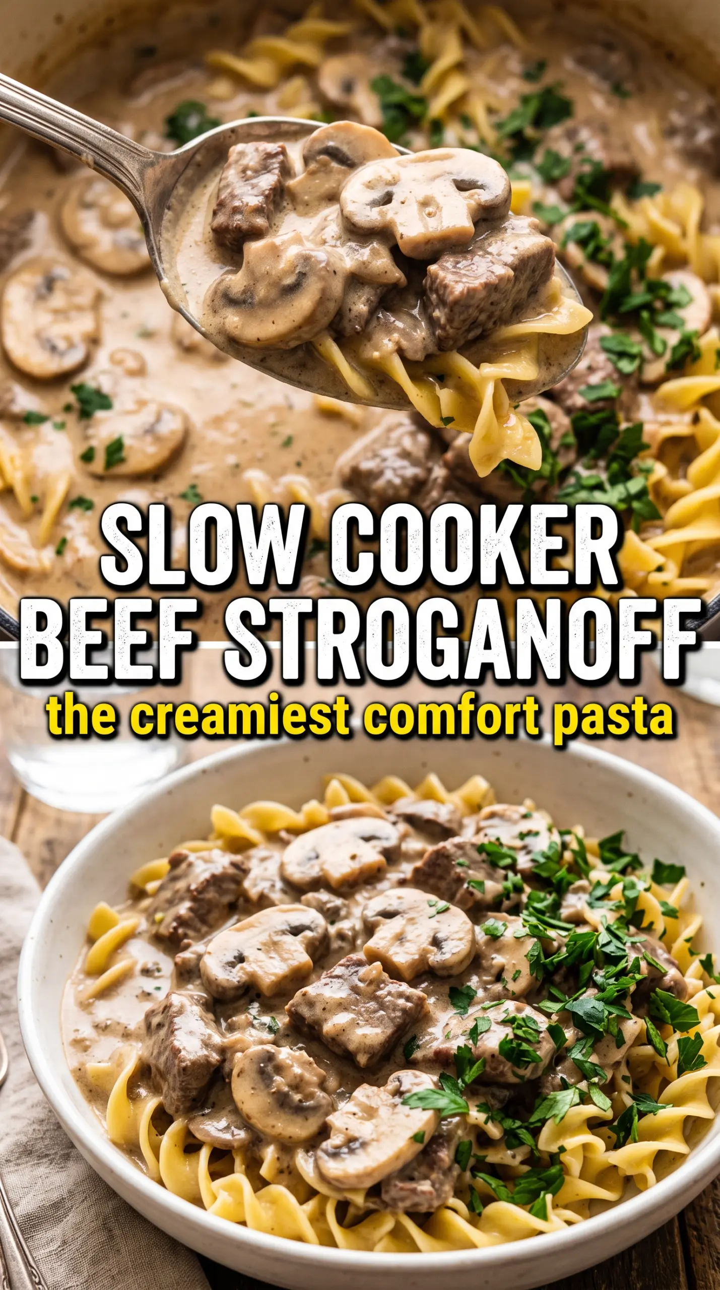 Slow cooker beef stroganoff creamy mushrooms tender beef