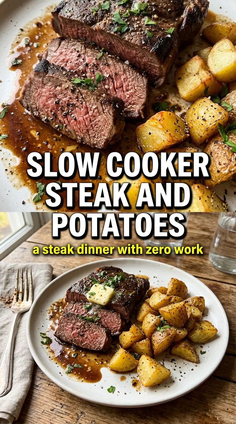 Slow Cooker Steak and Potatoes tender beef golden potatoes