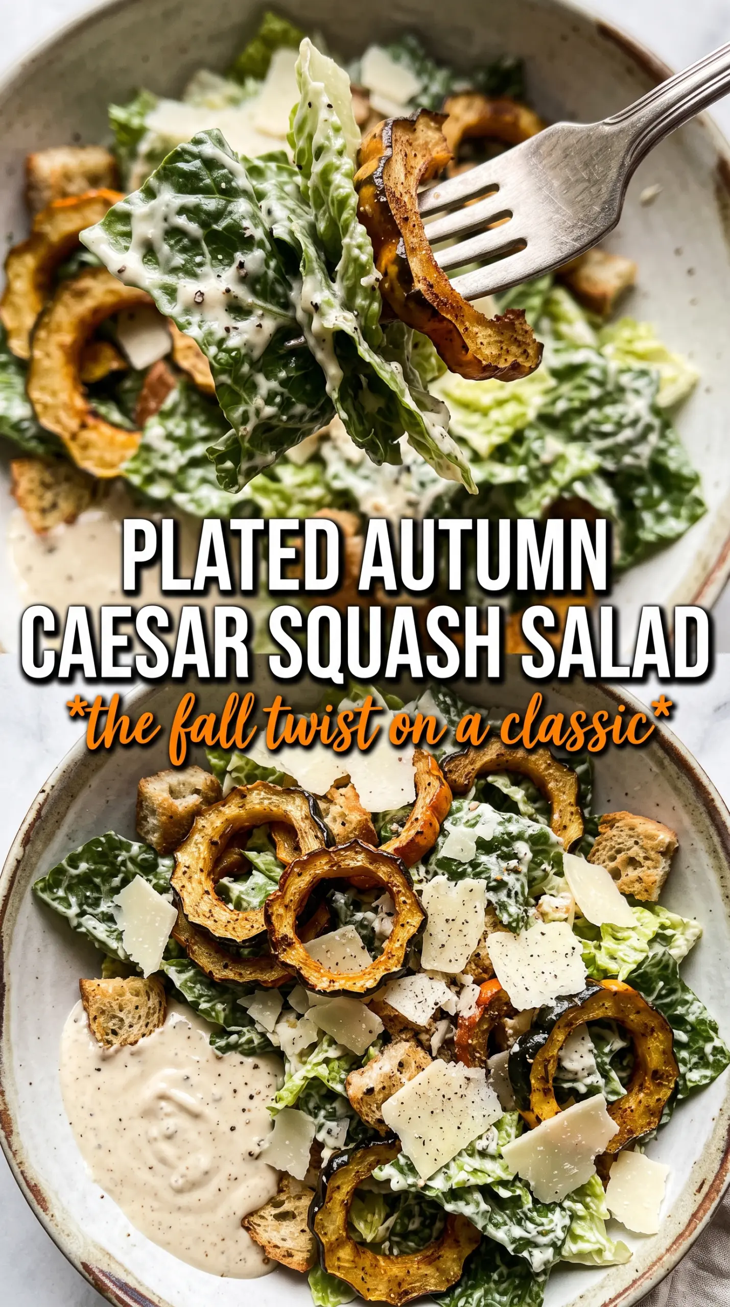 Autumn Caesar Salad With Delicata Squash Croutons crisp roasted creamy