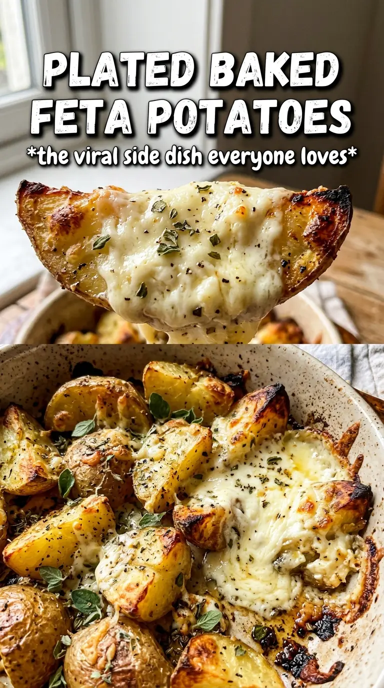 Baked Feta Roast Potatoes golden creamy lemony