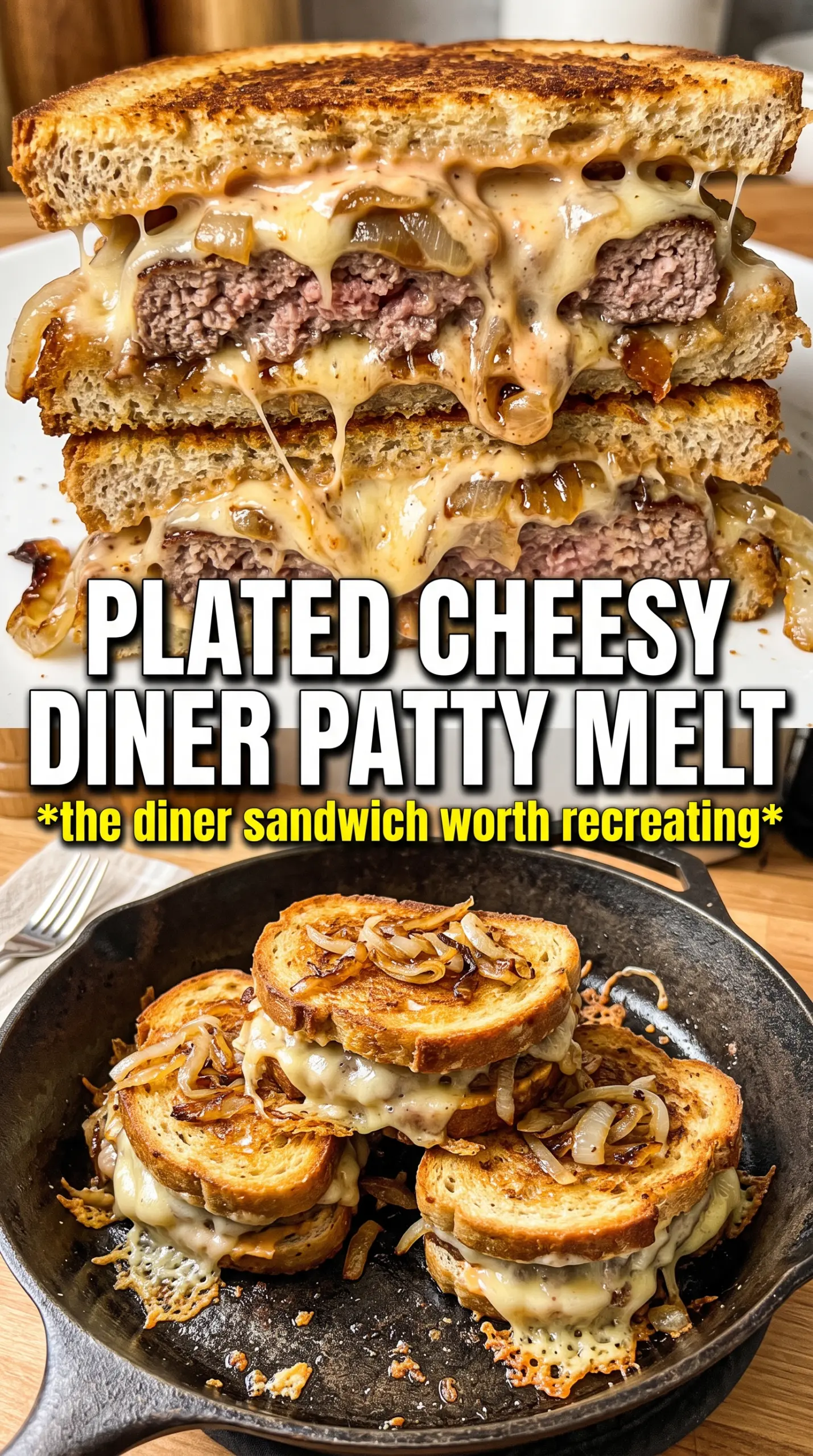 Patty Melt crispy rye, melted cheese, caramelized onions