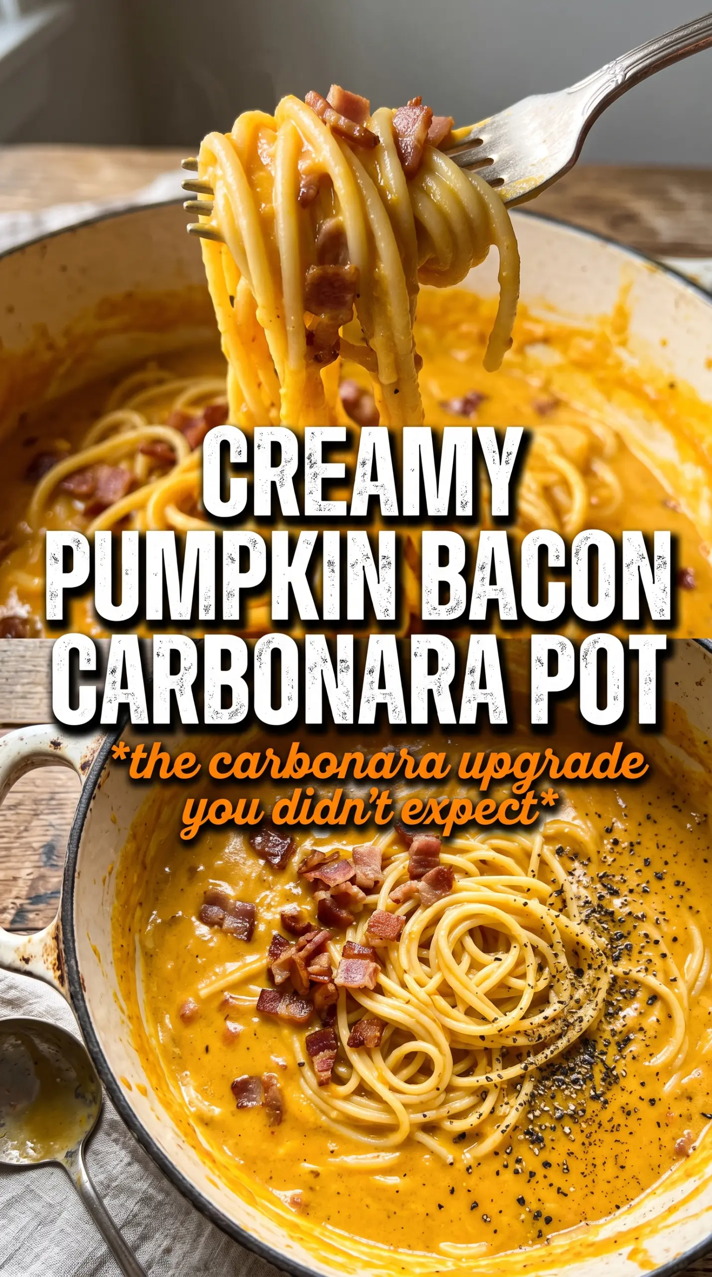 Pumpkin Carbonara silky pasta, pancetta, parmesan