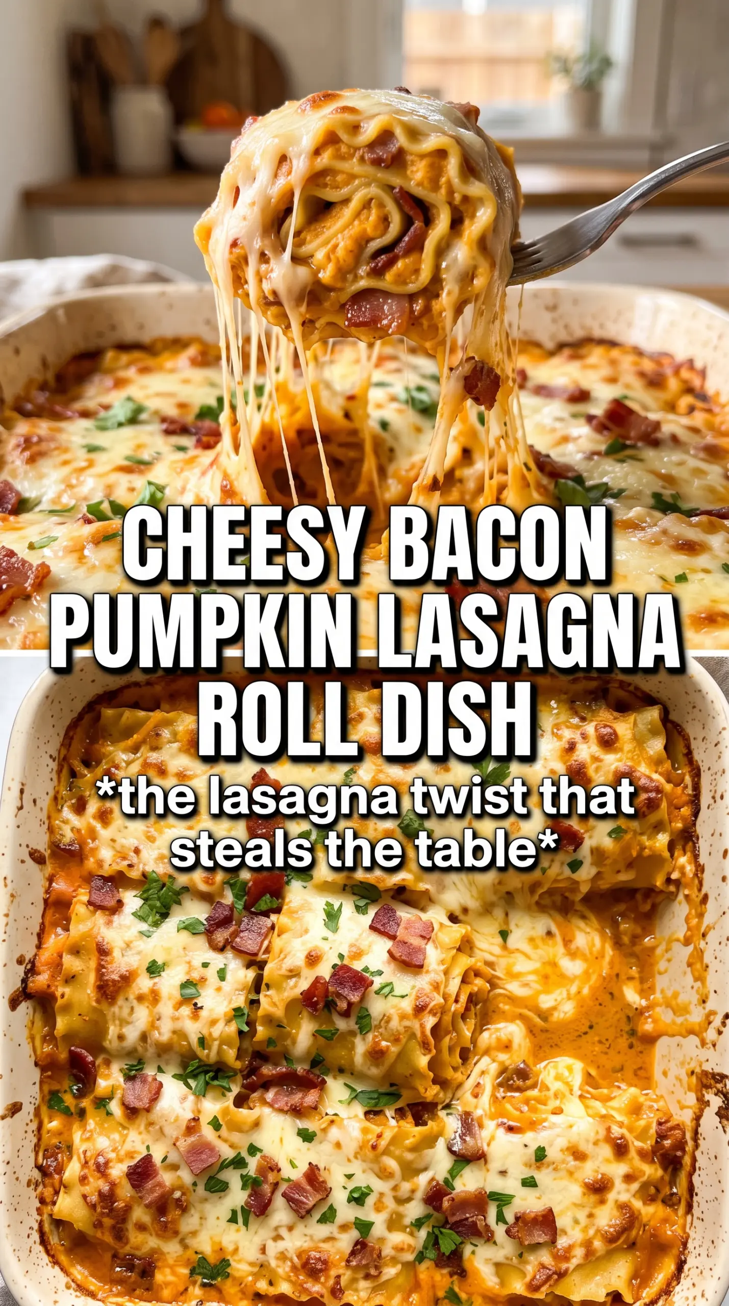 Pumpkin lasagna rolls with bacon creamy savory baked pasta