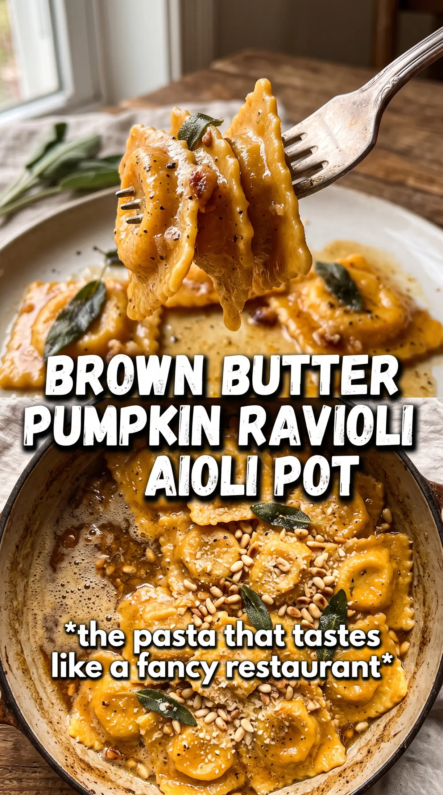 Pumpkin Ravioli With Garlic Brown Butter, nutty sage, golden