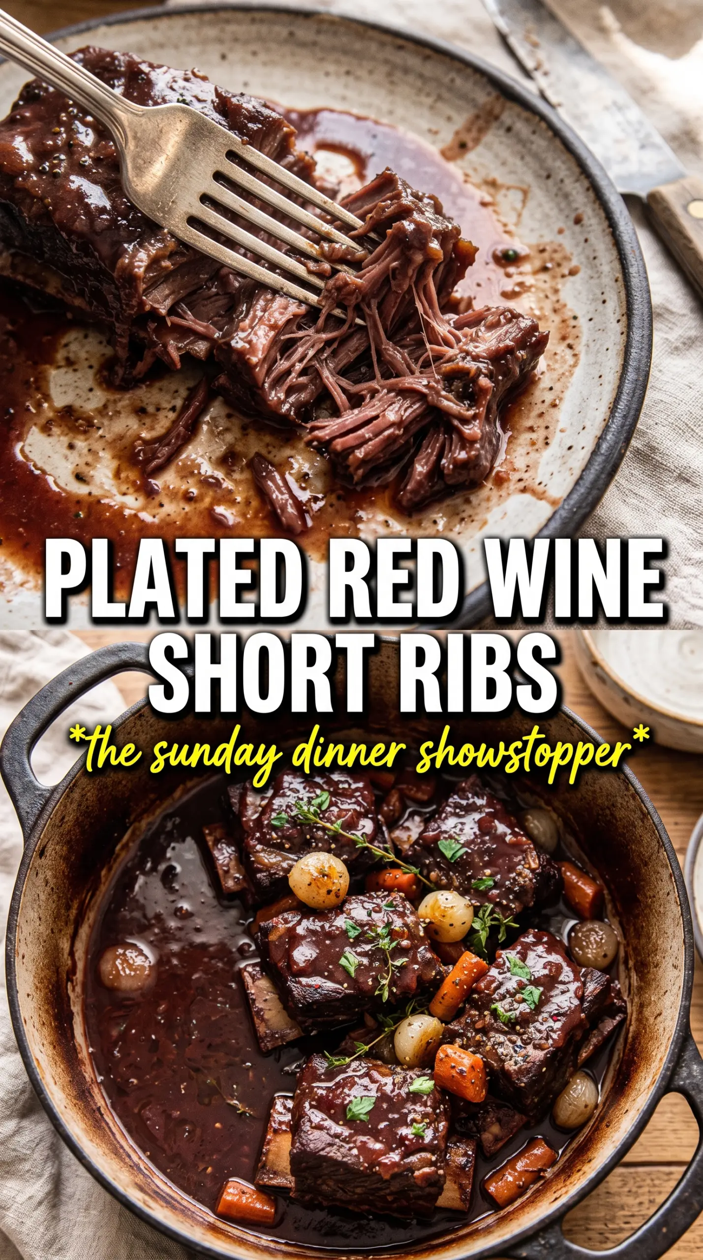Red Wine Braised Short Ribs In Dutch Oven, rich mahogany, tender