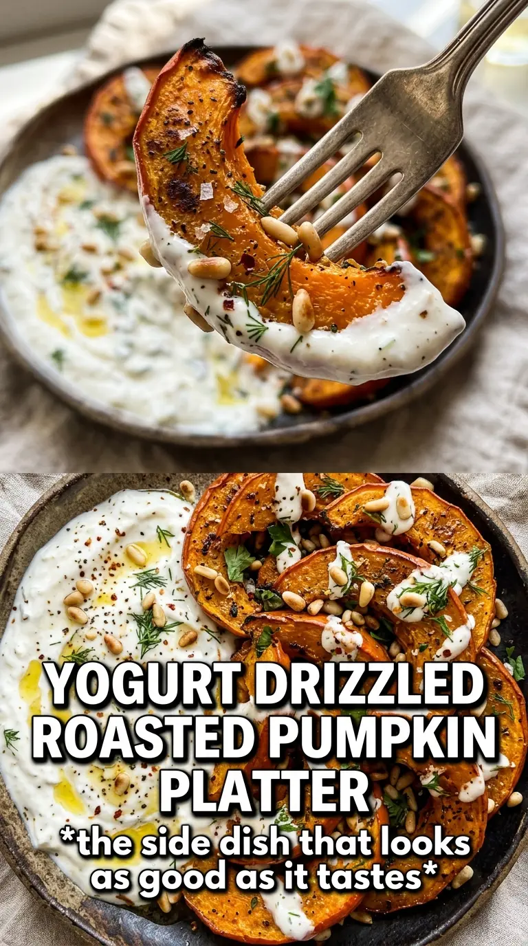 Roasted Pumpkin With Yogurt Sauce And Pine Nuts caramelized creamy bright