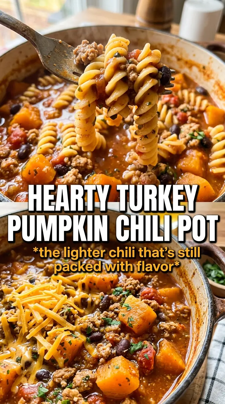 Turkey pumpkin chili with ground turkey, white beans, and green chiles
