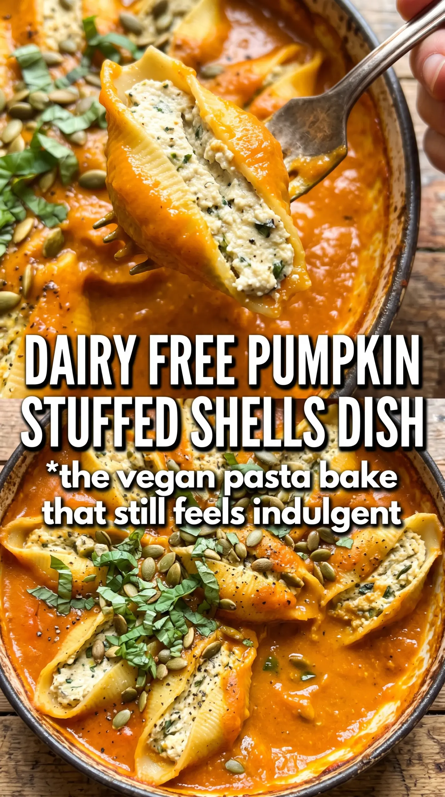 Vegan Pumpkin Ricotta Stuffed Shells creamy baked pasta